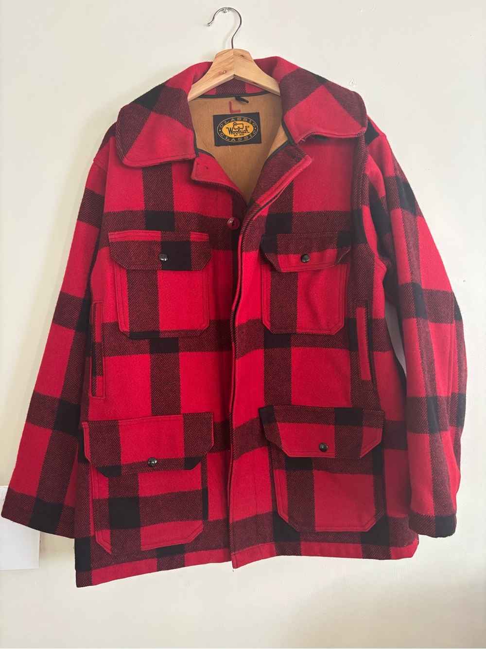 VTG 70s Woolrich Buffalo Plaid Wool Hunting Jacket Lined Cruiser Men Large USA
